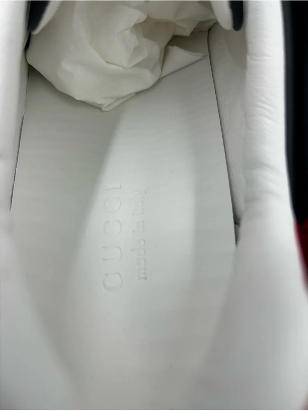 Men’s Gucci, ace leather web striped sneakers size 11.5 fits 12.5 US made Italy